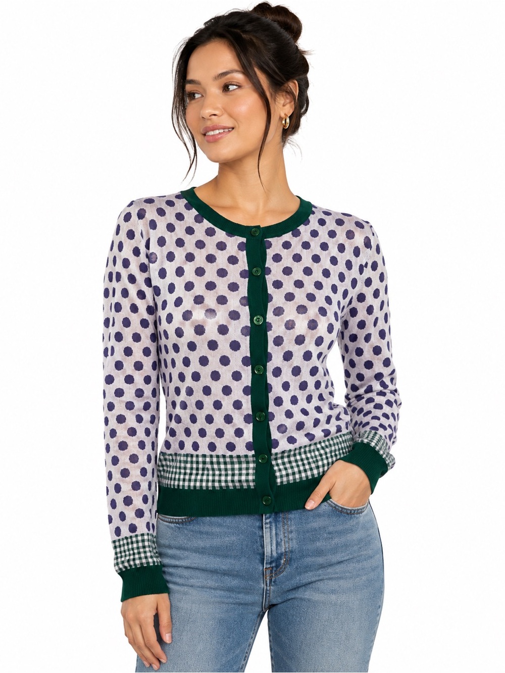 Moschino 30 Years Polka Dot Cardigan Sheer Knit Button Front S